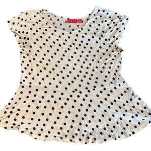 Elle Polka Dot Peplum Top Womens Medium Short Sleeve Black White Blouse